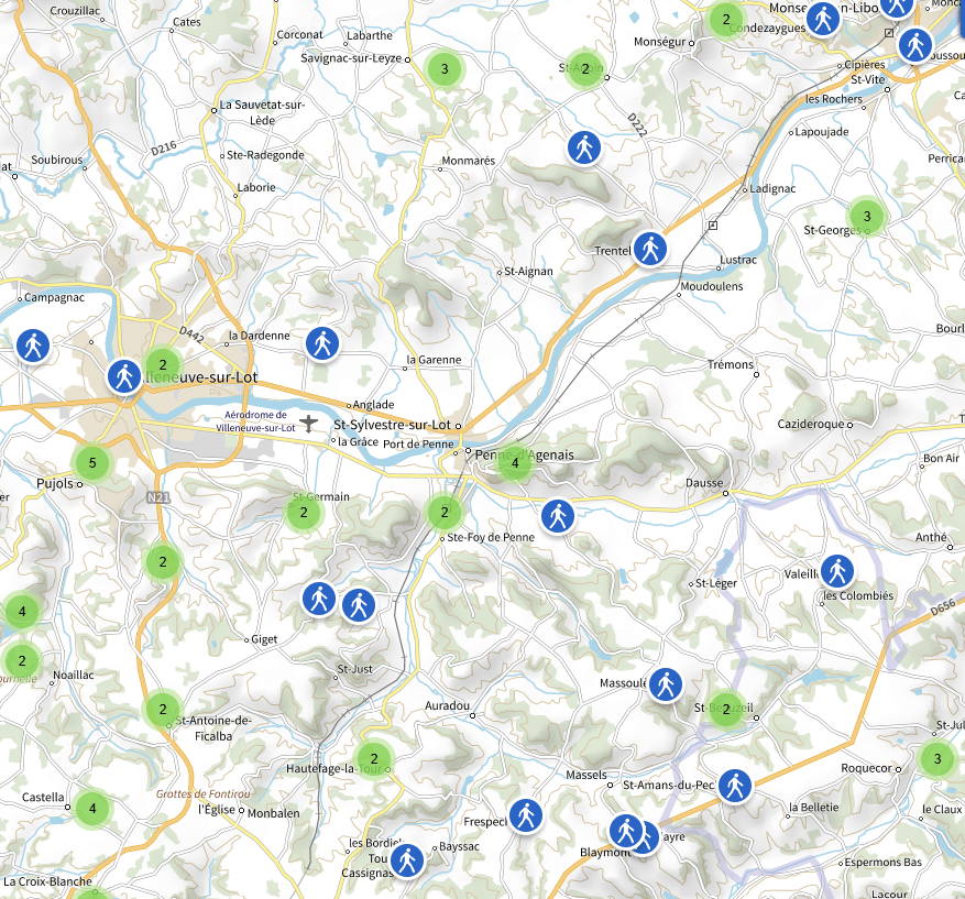 Visuel cartographique des randonnées autour de Penne-d'Agenais